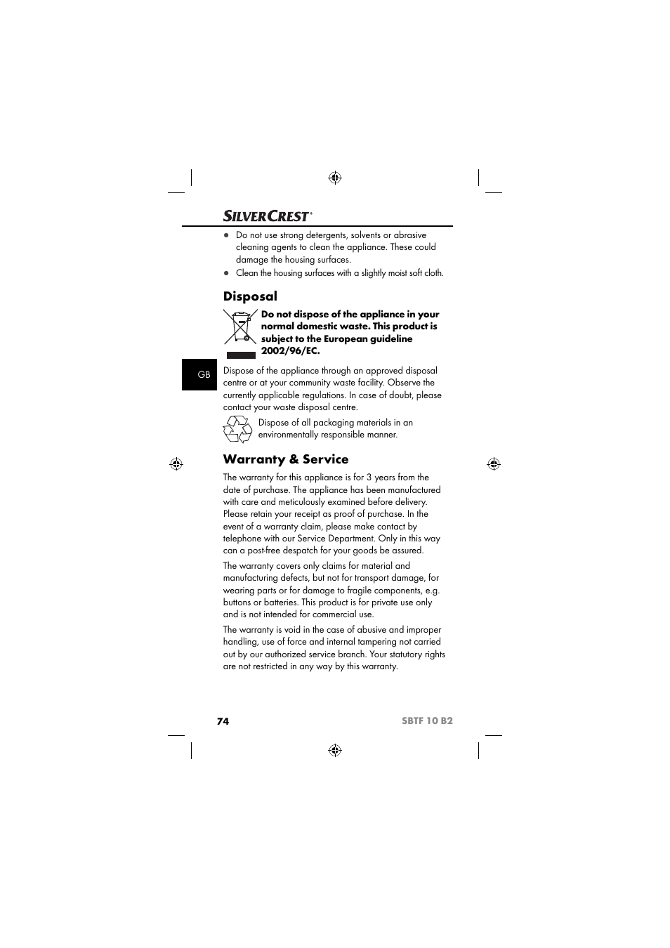 Disposal, Warranty & service | Silvercrest SBTF 10 B2 User Manual | Page 77 / 80