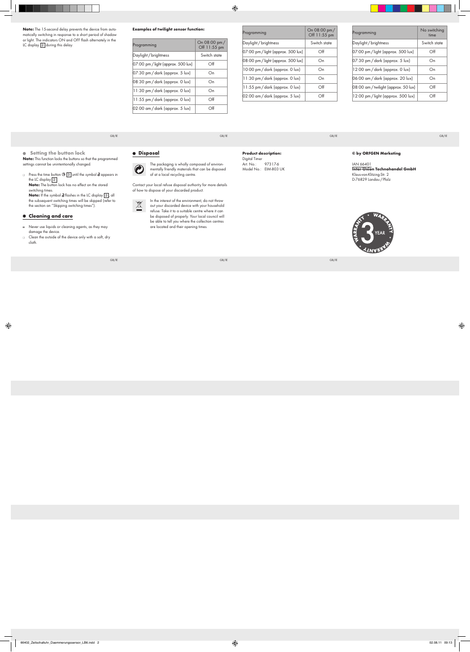 Silvercrest EIM-803 UK User Manual | Page 2 / 2