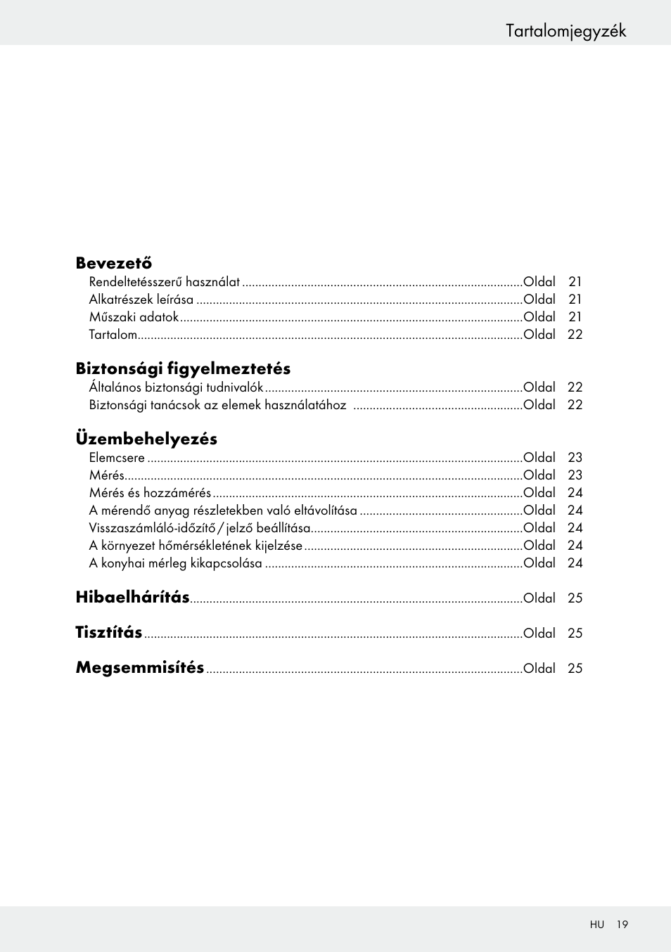 Tartalomjegyzék | Silvercrest H14271 User Manual | Page 19 / 67