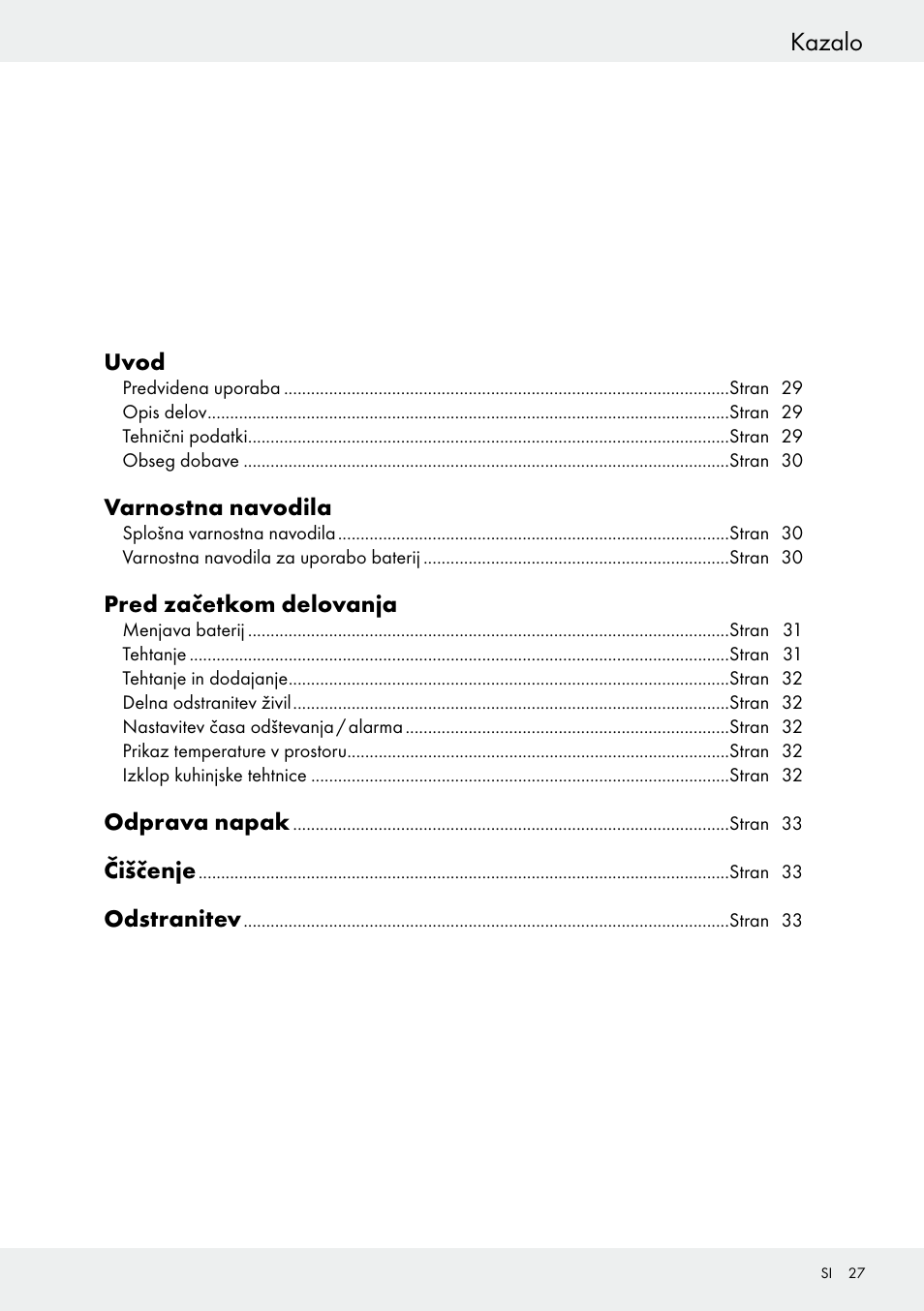 Kazalo | Silvercrest H14271 User Manual | Page 27 / 67