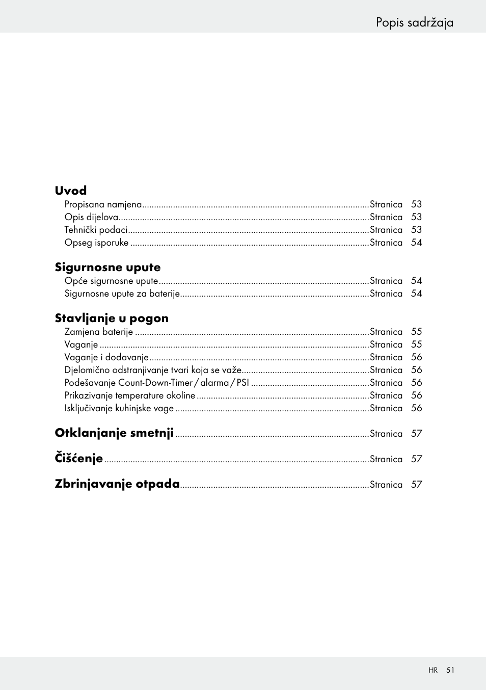 Popis sadržaja | Silvercrest H14271 User Manual | Page 51 / 67