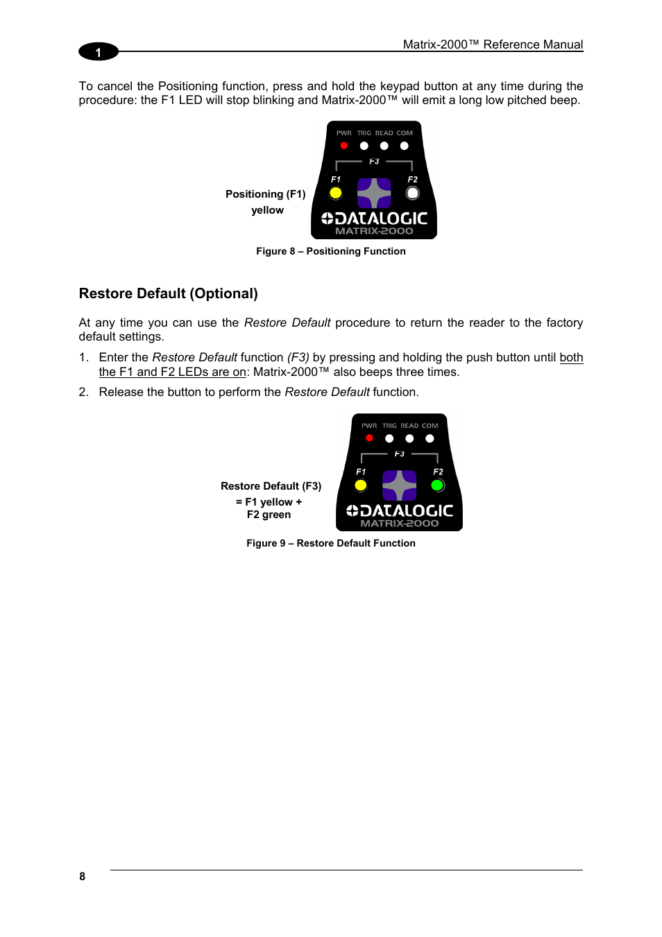 Restore default (optional) | Datalogic Scanning Compact 2D Reader Matrix-2000 User Manual | Page 18 / 108