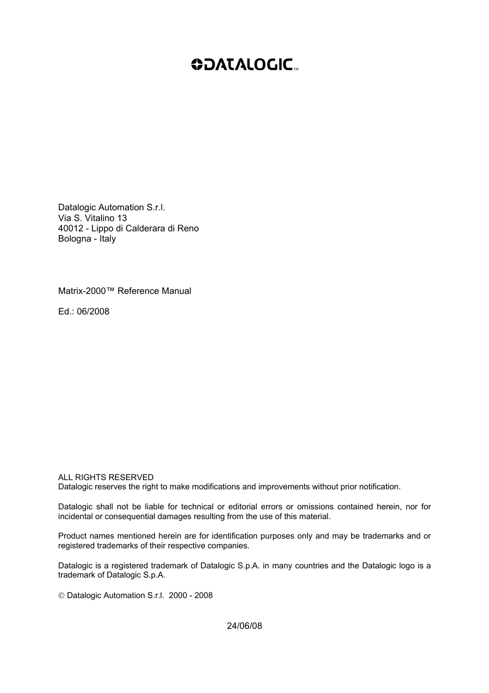 Datalogic Scanning Compact 2D Reader Matrix-2000 User Manual | Page 2 / 108