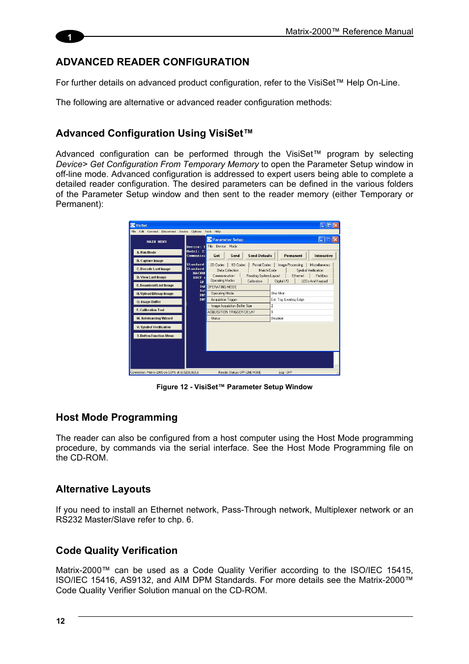 Advanced reader configuration | Datalogic Scanning Compact 2D Reader Matrix-2000 User Manual | Page 22 / 108