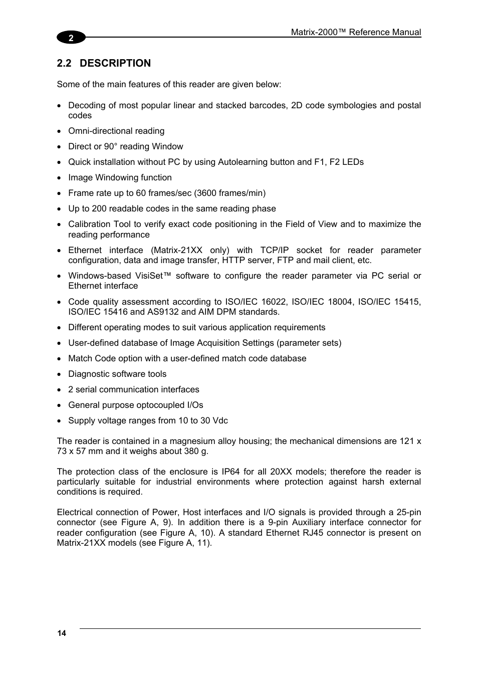 Description | Datalogic Scanning Compact 2D Reader Matrix-2000 User Manual | Page 24 / 108