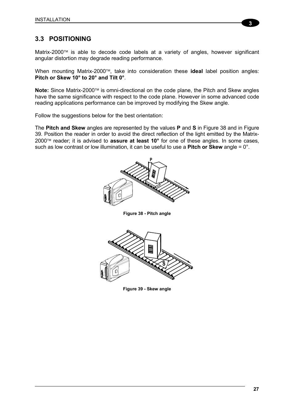 Positioning | Datalogic Scanning Compact 2D Reader Matrix-2000 User Manual | Page 37 / 108