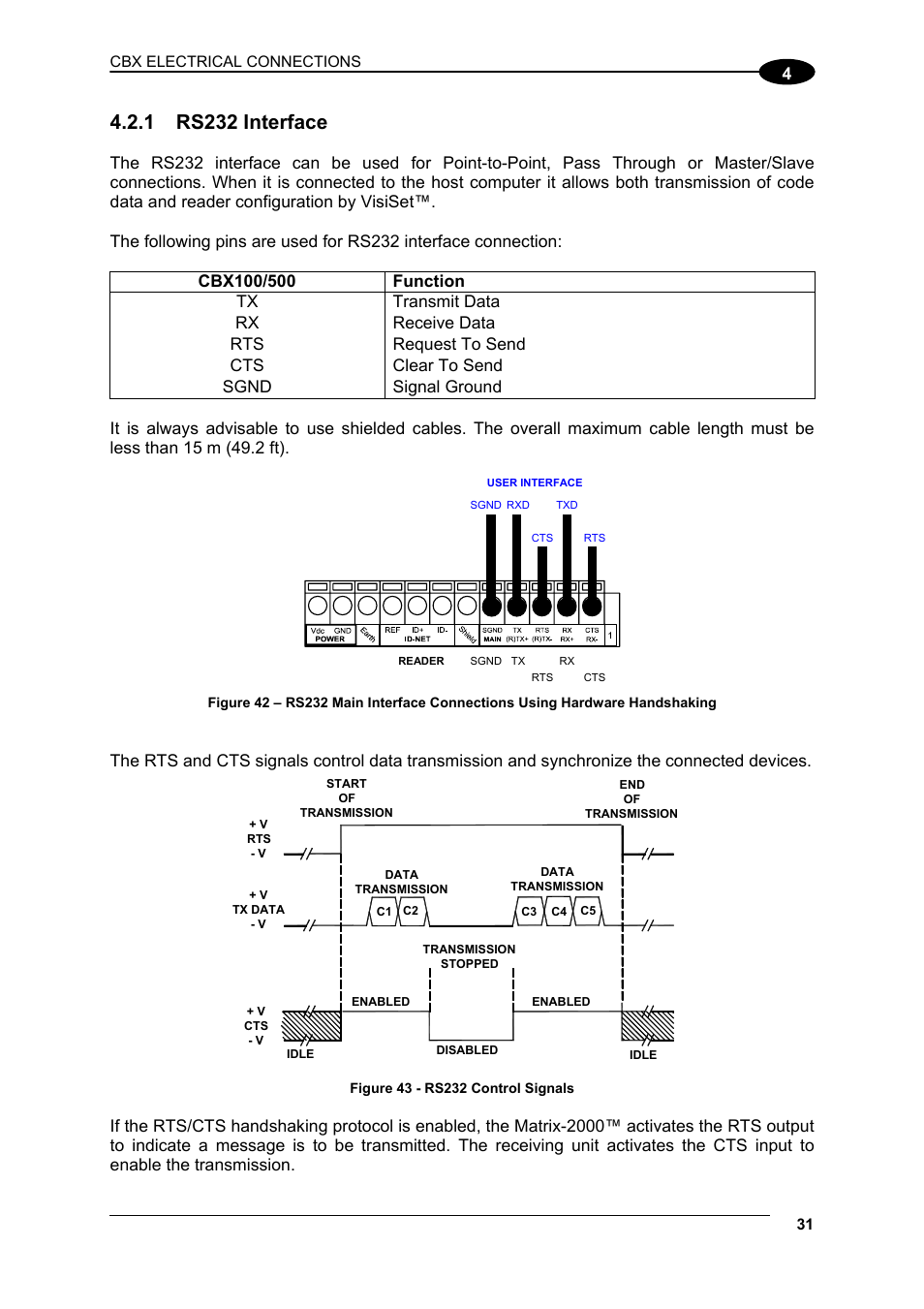 Rs232 interface, 1 rs232 interface | Datalogic Scanning Compact 2D Reader Matrix-2000 User Manual | Page 41 / 108