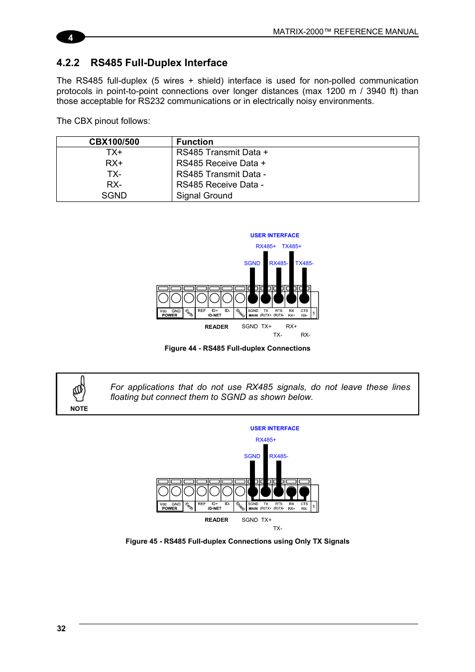 Rs485 full-duplex interface, 2 rs485 full-duplex interface | Datalogic Scanning Compact 2D Reader Matrix-2000 User Manual | Page 42 / 108