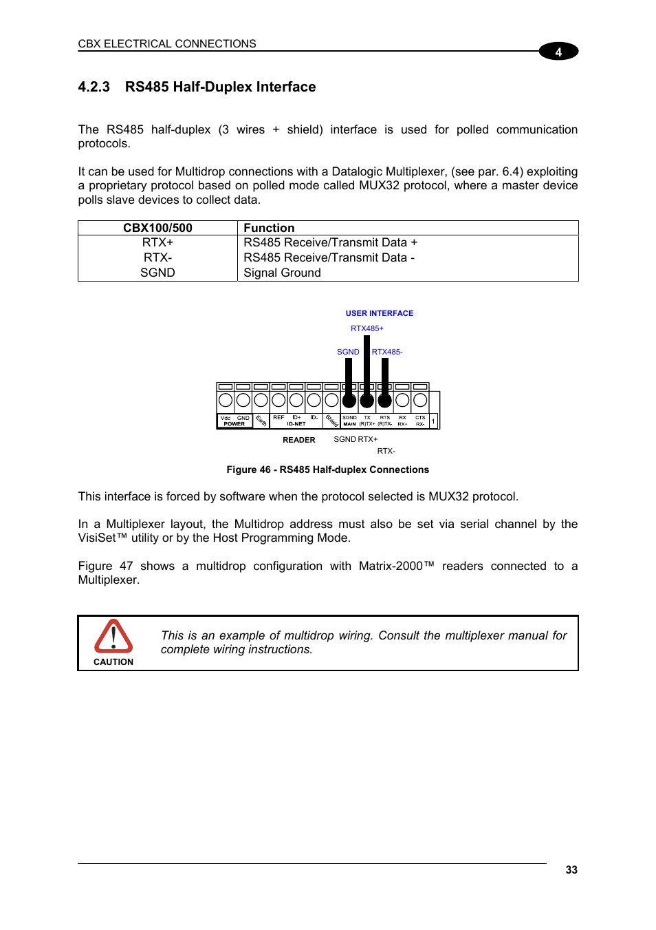 Rs485 half-duplex interface, 3 rs485 half-duplex interface | Datalogic Scanning Compact 2D Reader Matrix-2000 User Manual | Page 43 / 108