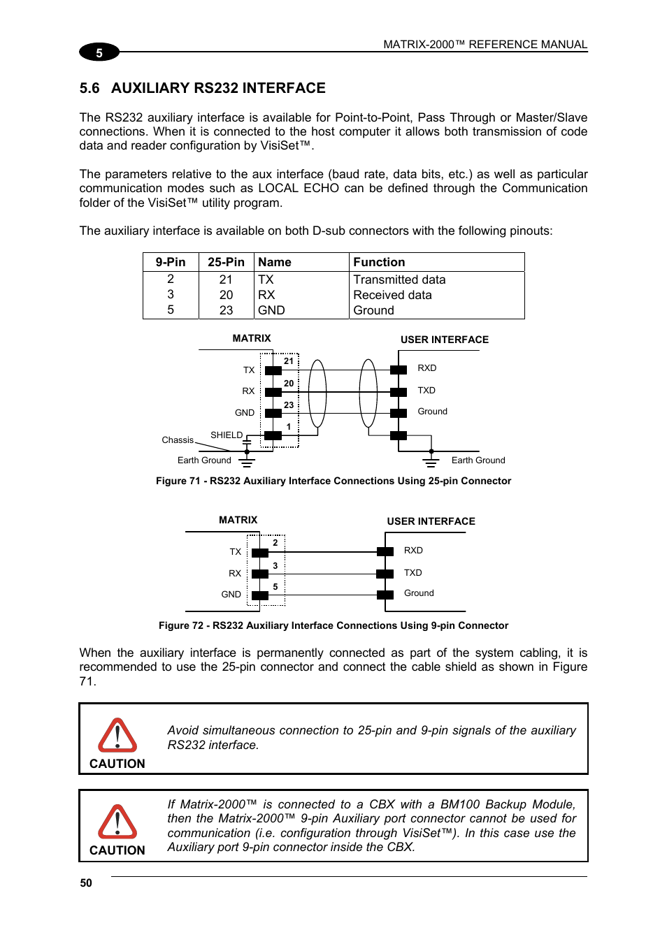 Auxiliary rs232 interface, 6 auxiliary rs232 interface | Datalogic Scanning Compact 2D Reader Matrix-2000 User Manual | Page 60 / 108