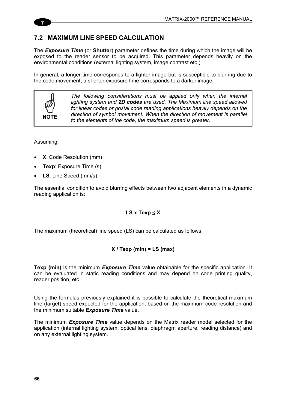 Maximum line speed calculation | Datalogic Scanning Compact 2D Reader Matrix-2000 User Manual | Page 76 / 108