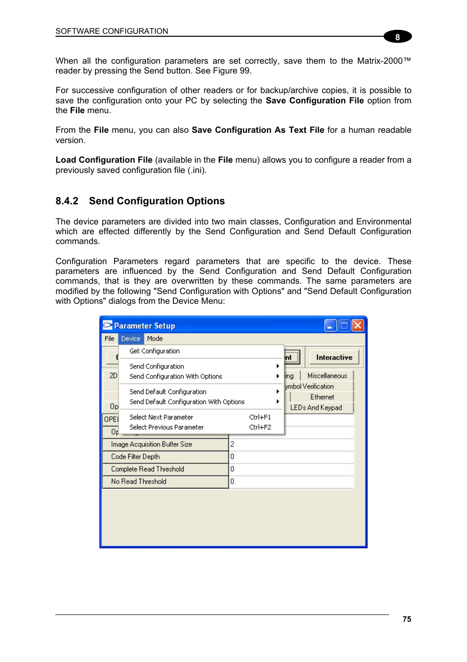 Send configuration options | Datalogic Scanning Compact 2D Reader Matrix-2000 User Manual | Page 85 / 108