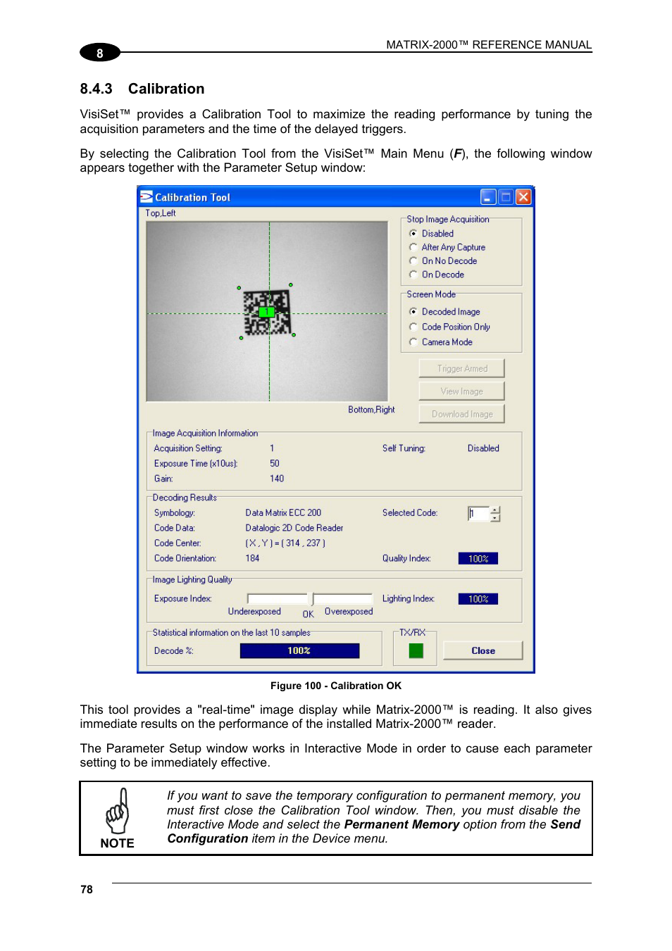 Calibration, D par. 8.4.3), Performance. see par. 8.4.3 | 3 calibration | Datalogic Scanning Compact 2D Reader Matrix-2000 User Manual | Page 88 / 108
