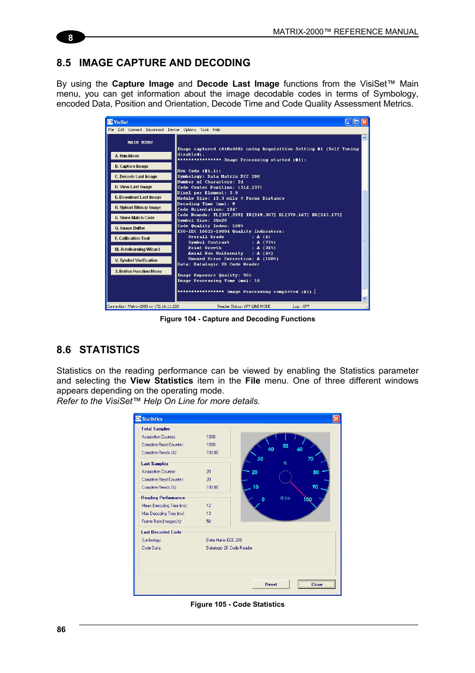 Image capture and decoding, Statistics, 5 image capture and decoding | 6 statistics | Datalogic Scanning Compact 2D Reader Matrix-2000 User Manual | Page 96 / 108