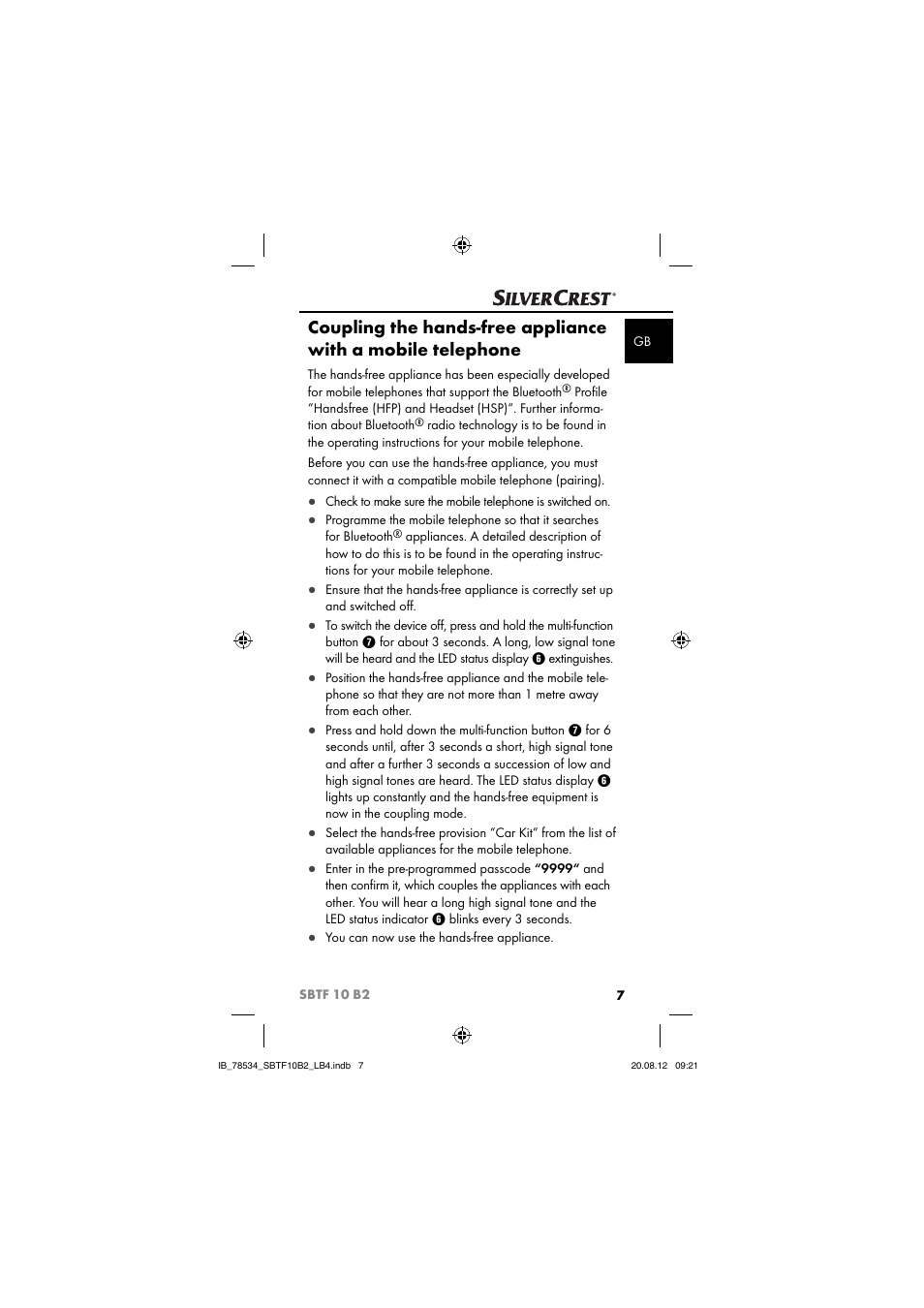 Silvercrest SBTF 10 B2 User Manual | Page 10 / 75
