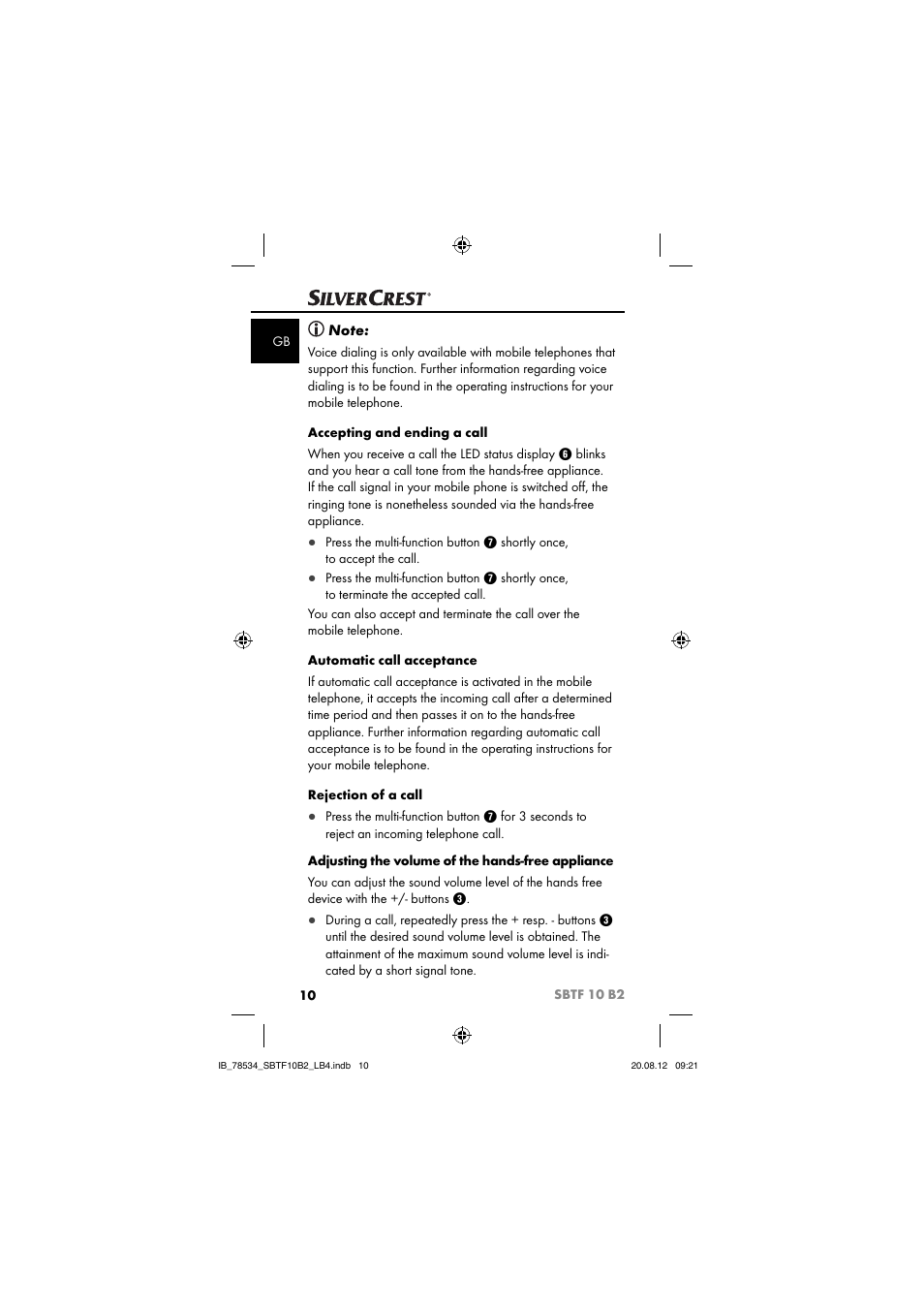 Silvercrest SBTF 10 B2 User Manual | Page 13 / 75
