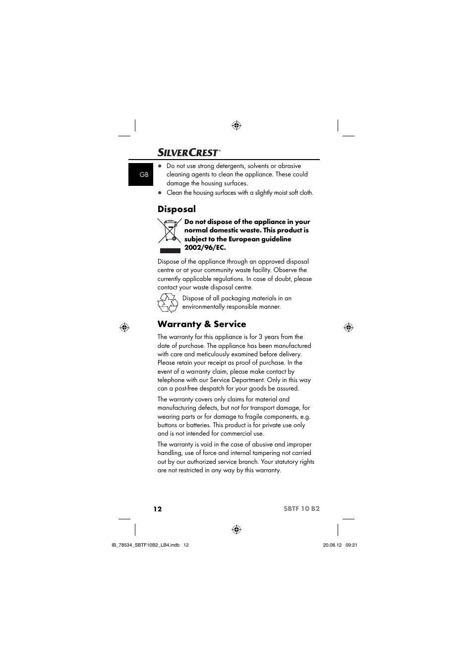 Disposal, Warranty & service | Silvercrest SBTF 10 B2 User Manual | Page 15 / 75