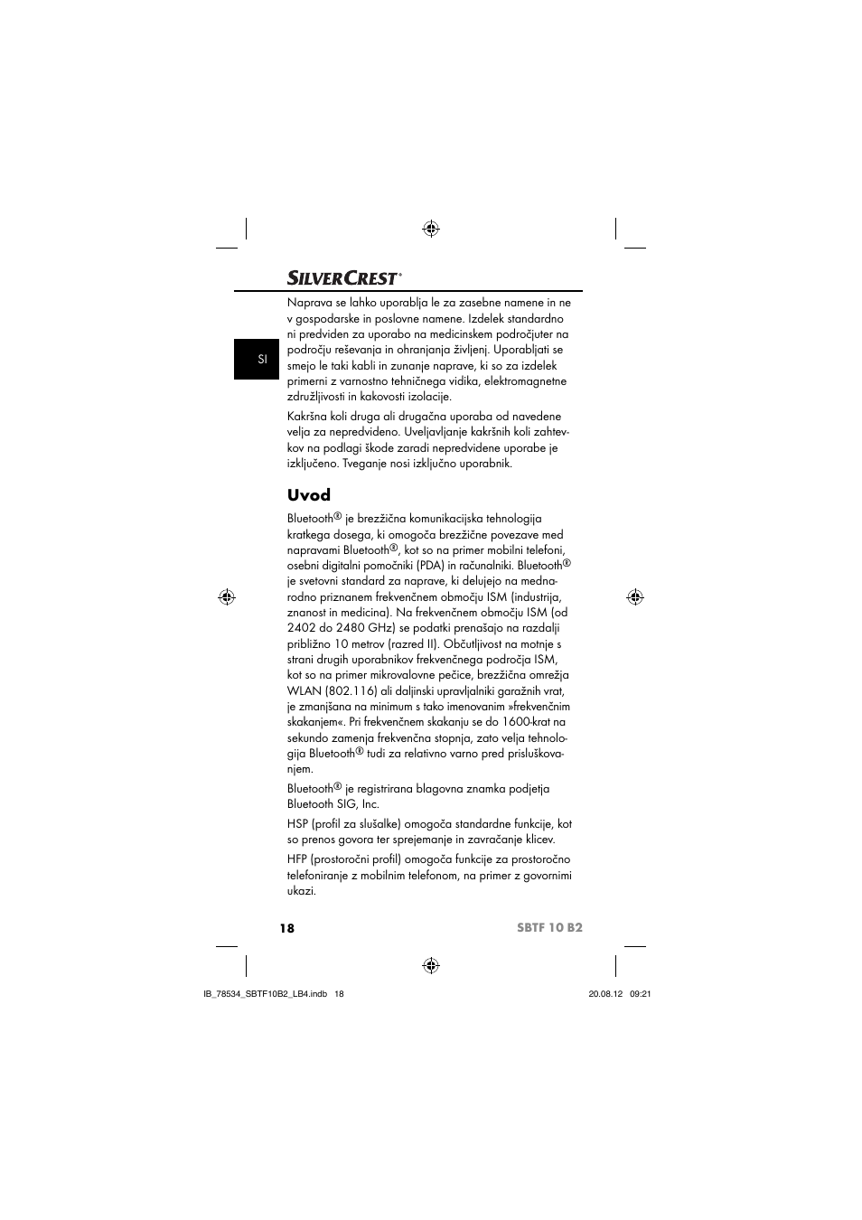 Uvod | Silvercrest SBTF 10 B2 User Manual | Page 21 / 75