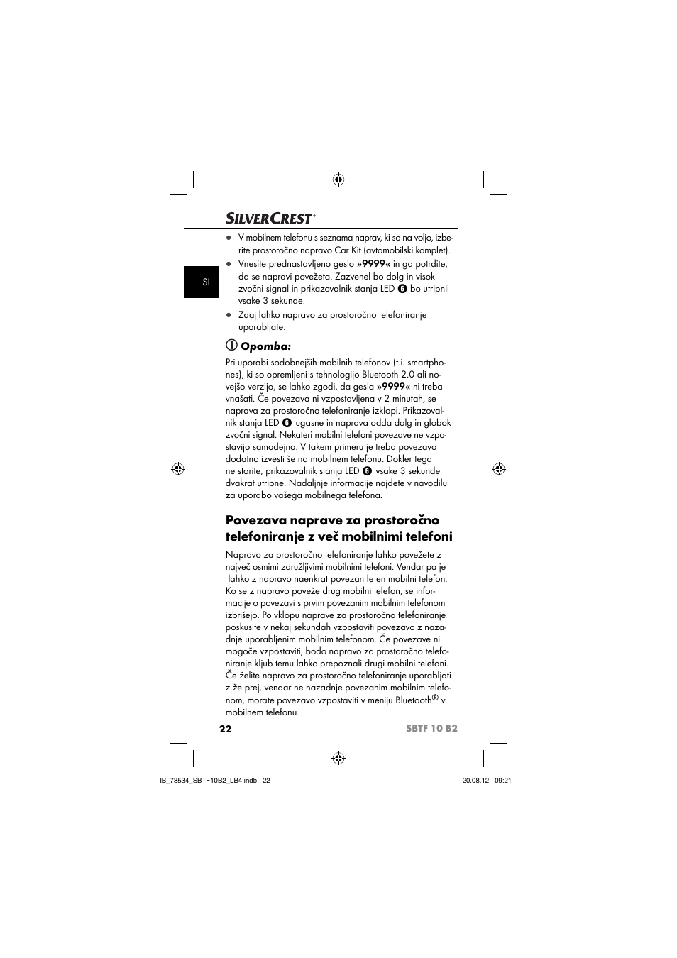 Opomba | Silvercrest SBTF 10 B2 User Manual | Page 25 / 75