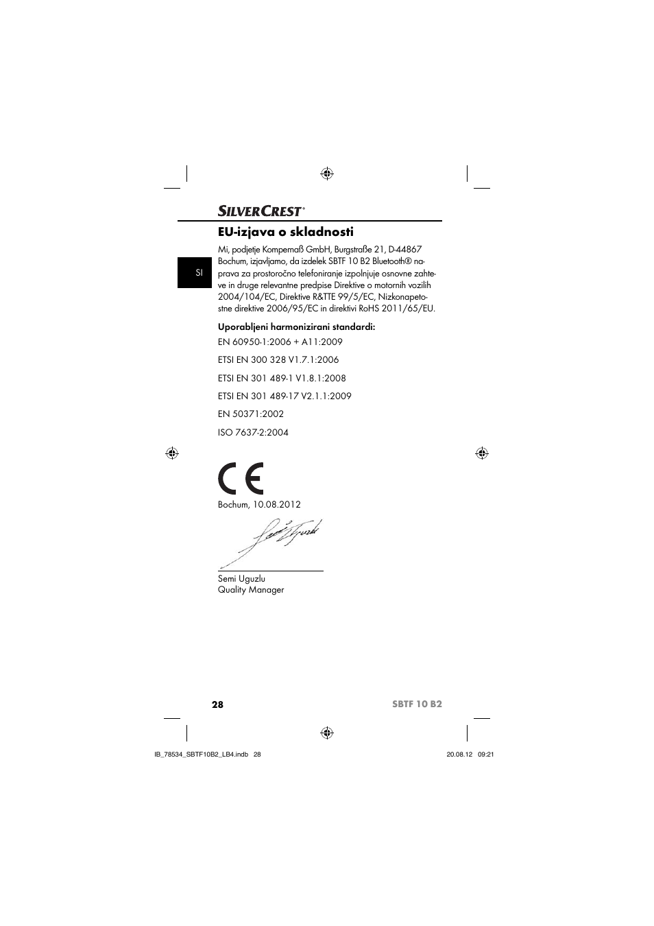 Eu-izjava o skladnosti | Silvercrest SBTF 10 B2 User Manual | Page 31 / 75