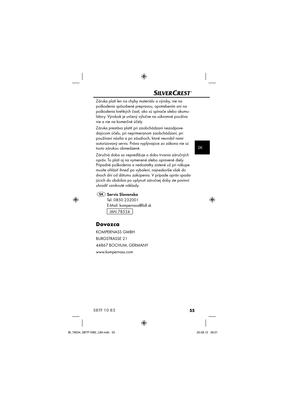 Dovozca | Silvercrest SBTF 10 B2 User Manual | Page 58 / 75