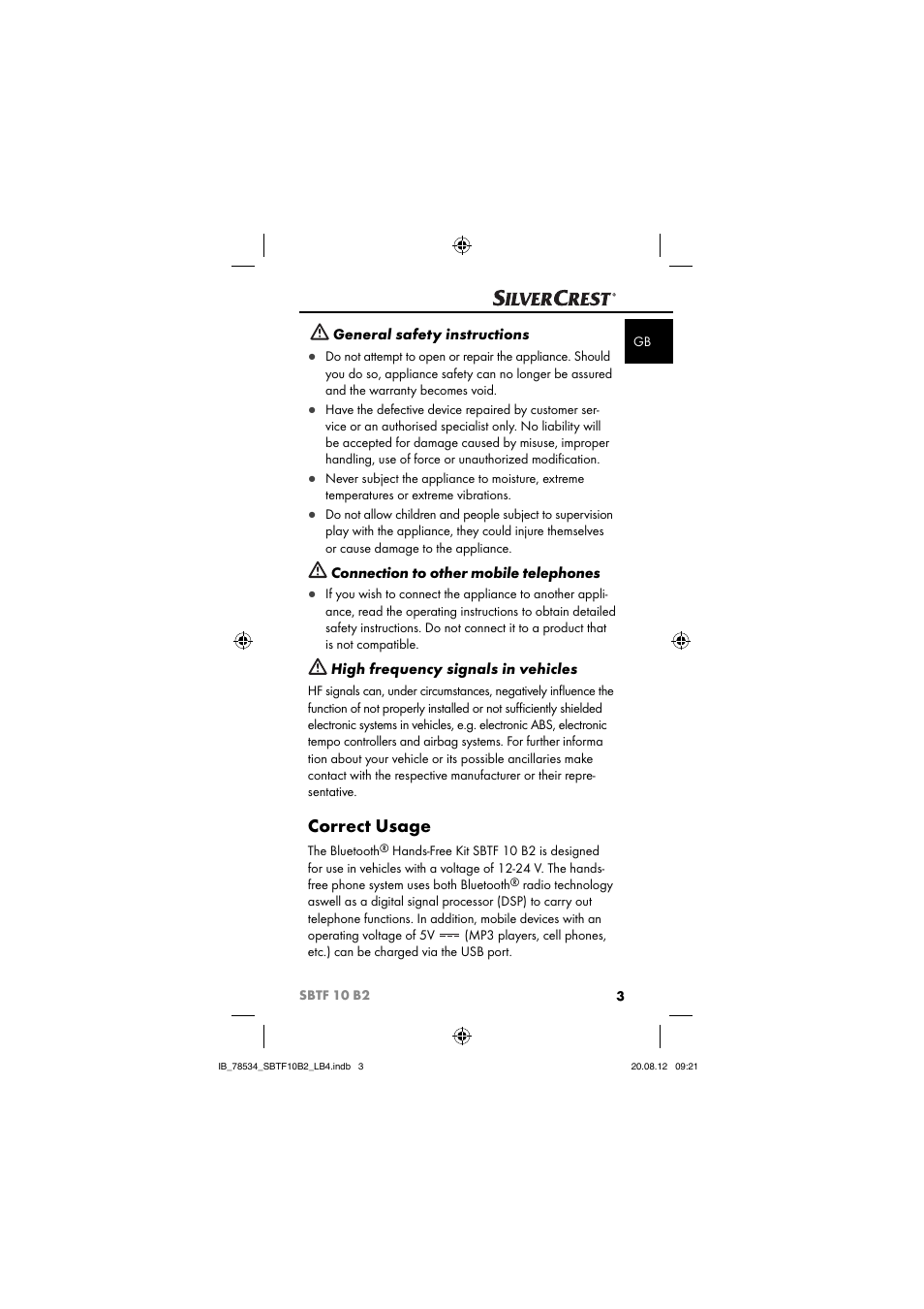 Correct usage | Silvercrest SBTF 10 B2 User Manual | Page 6 / 75