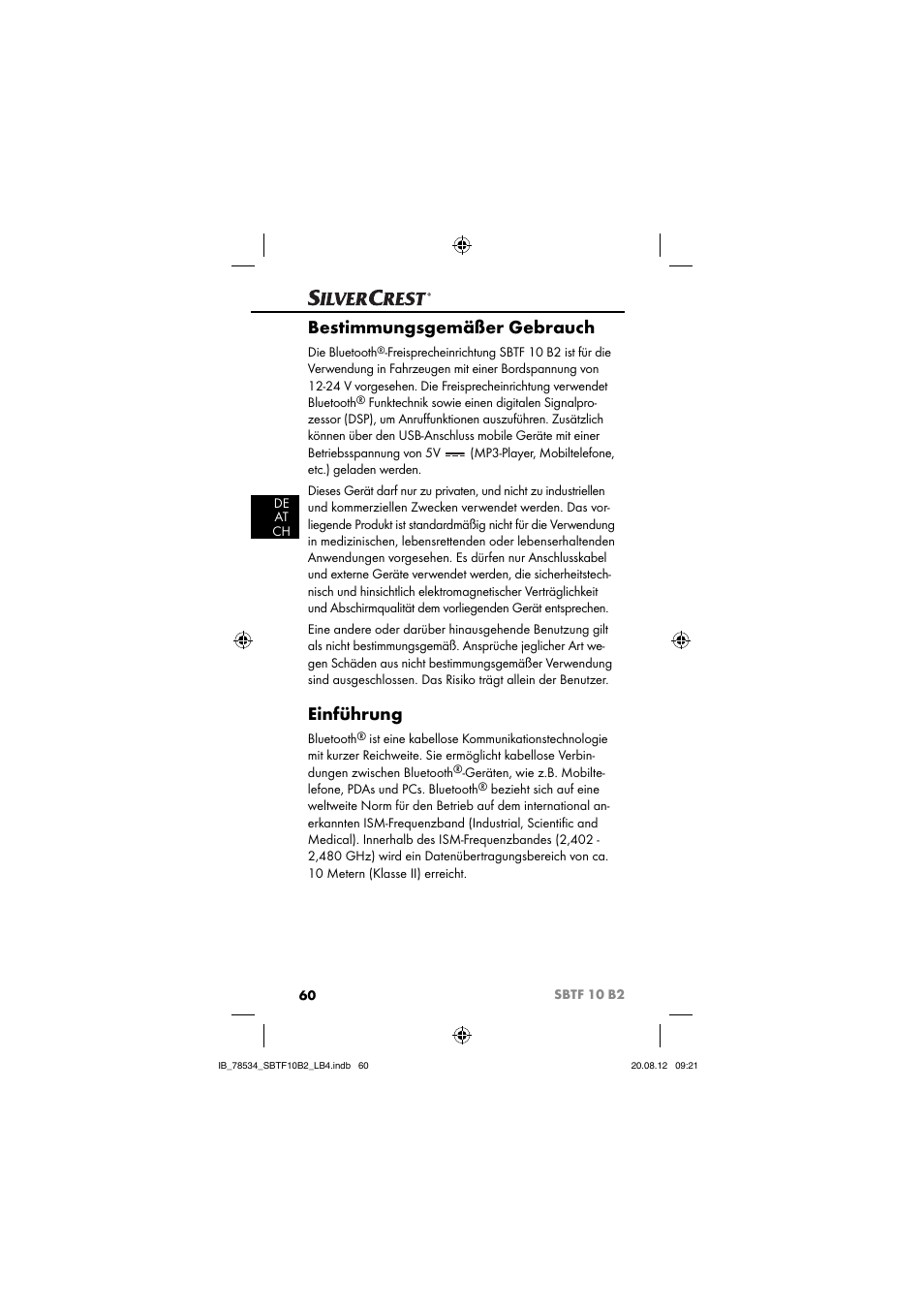 Bestimmungsgemäßer gebrauch, Einführung | Silvercrest SBTF 10 B2 User Manual | Page 63 / 75