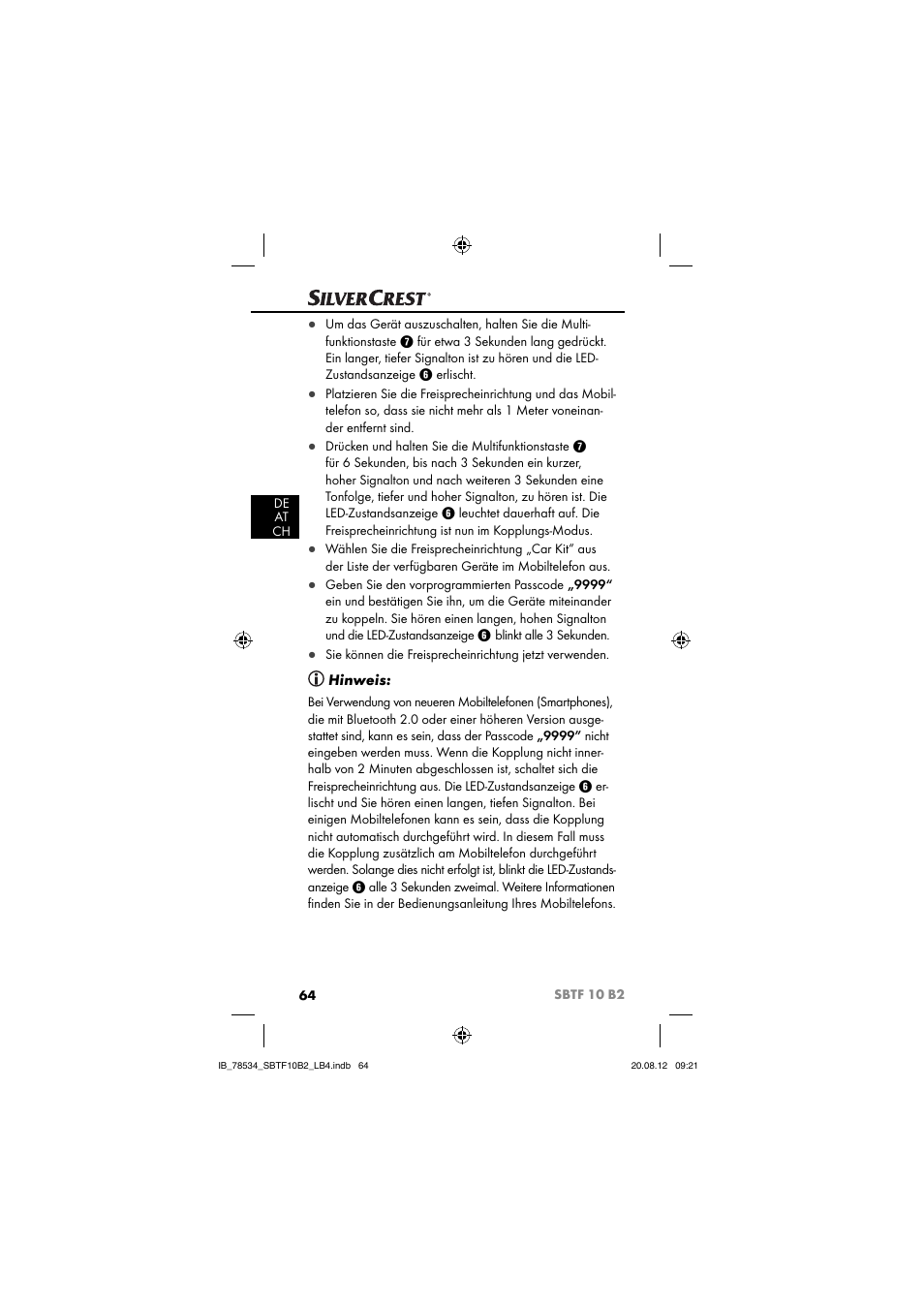 Hinweis | Silvercrest SBTF 10 B2 User Manual | Page 67 / 75