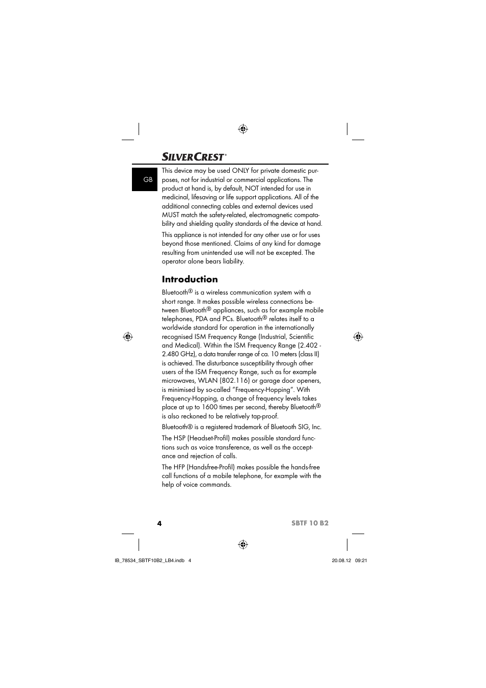 Introduction | Silvercrest SBTF 10 B2 User Manual | Page 7 / 75
