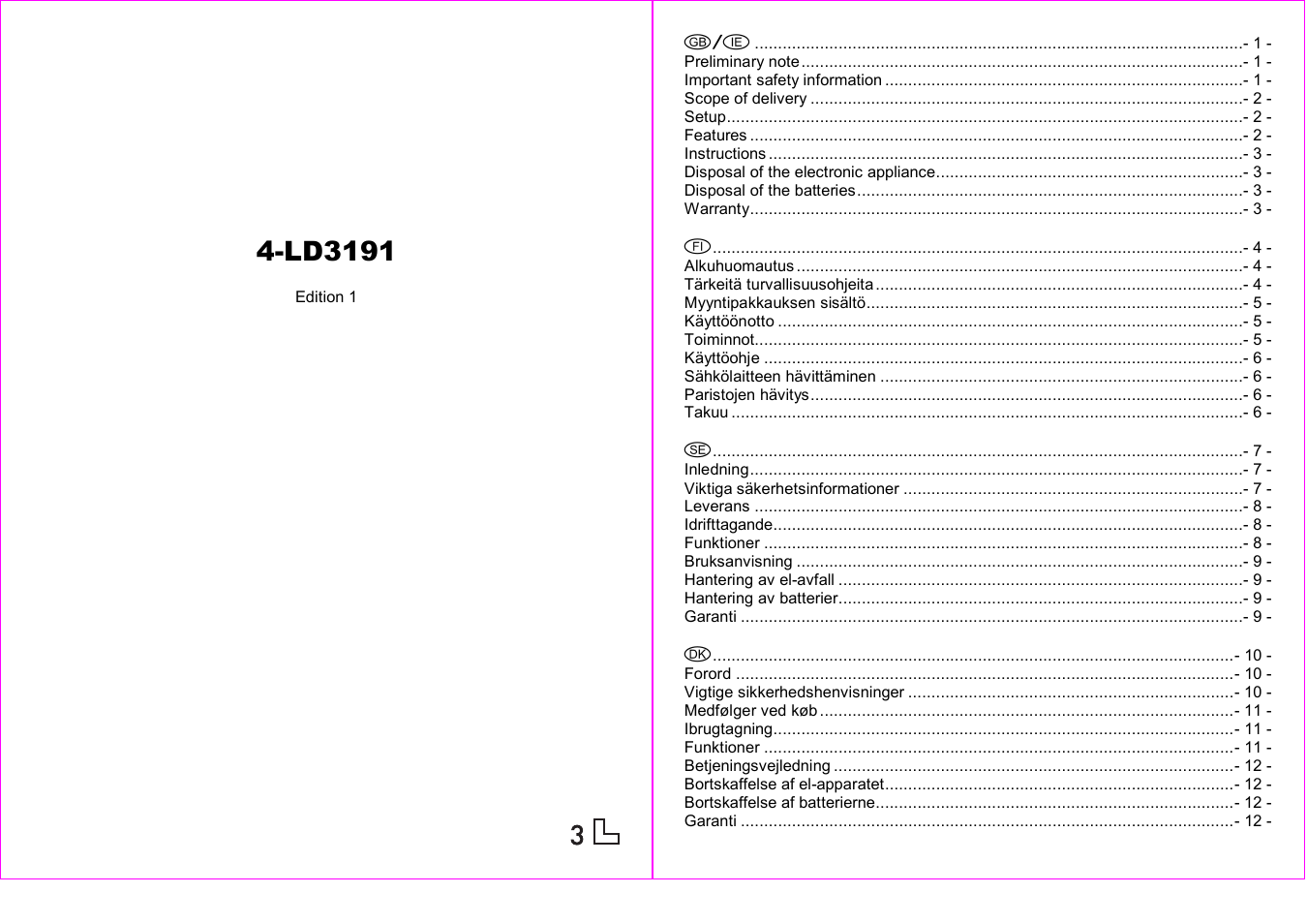 Silvercrest 4-LD3191 User Manual | 8 pages