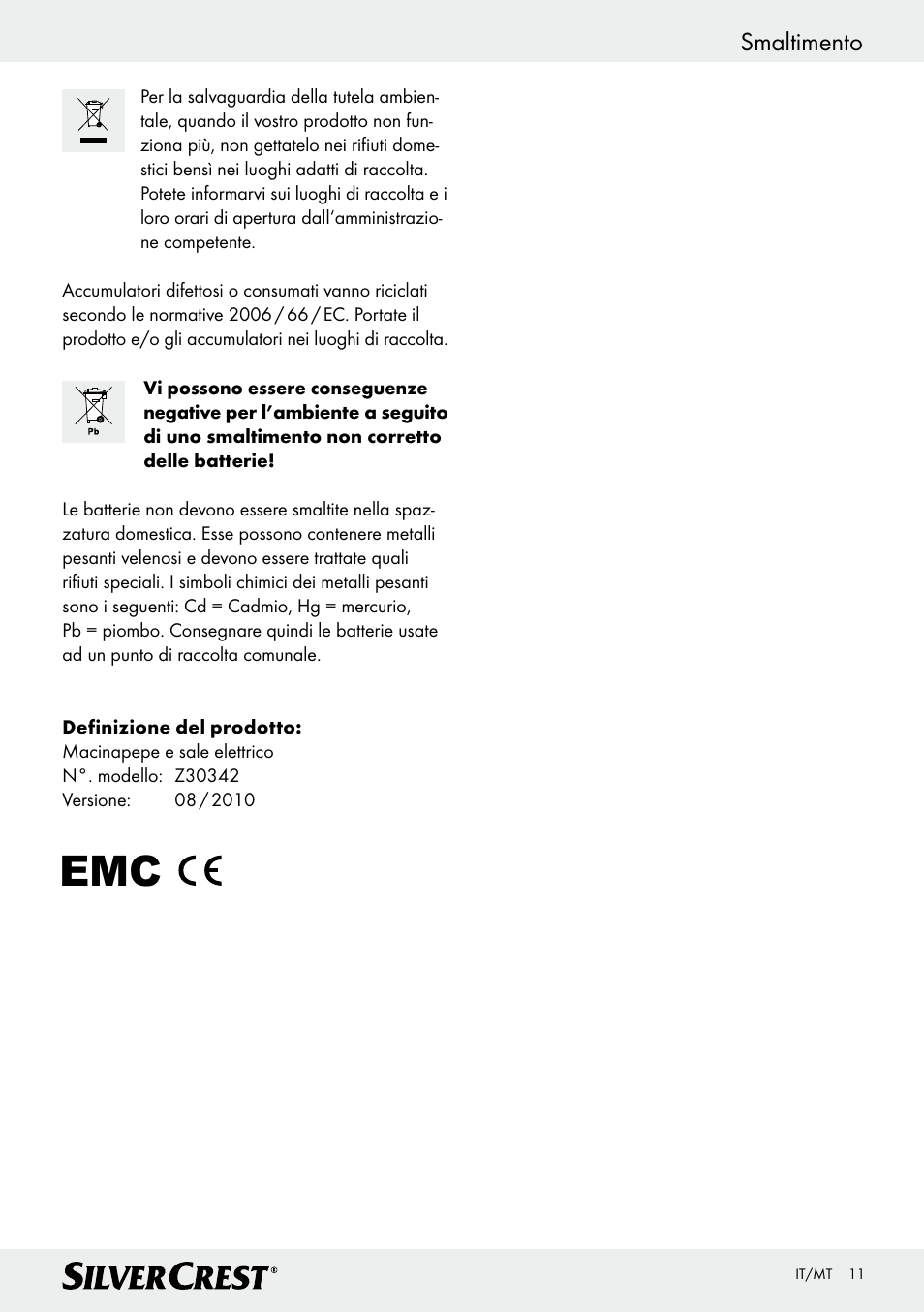 Smaltimento | Silvercrest Z30342 User Manual | Page 11 / 24