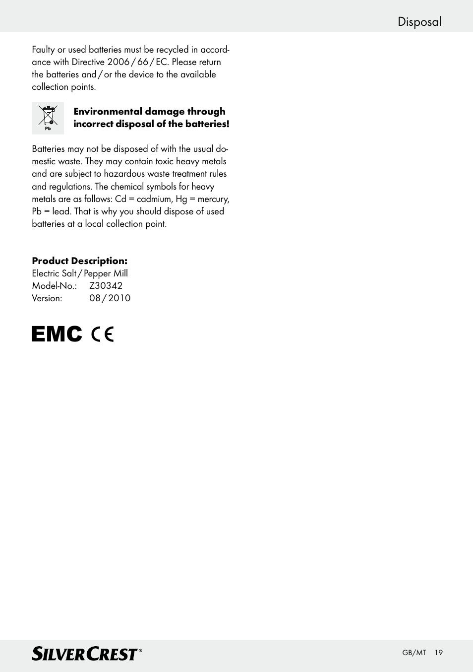 Disposal | Silvercrest Z30342 User Manual | Page 19 / 24