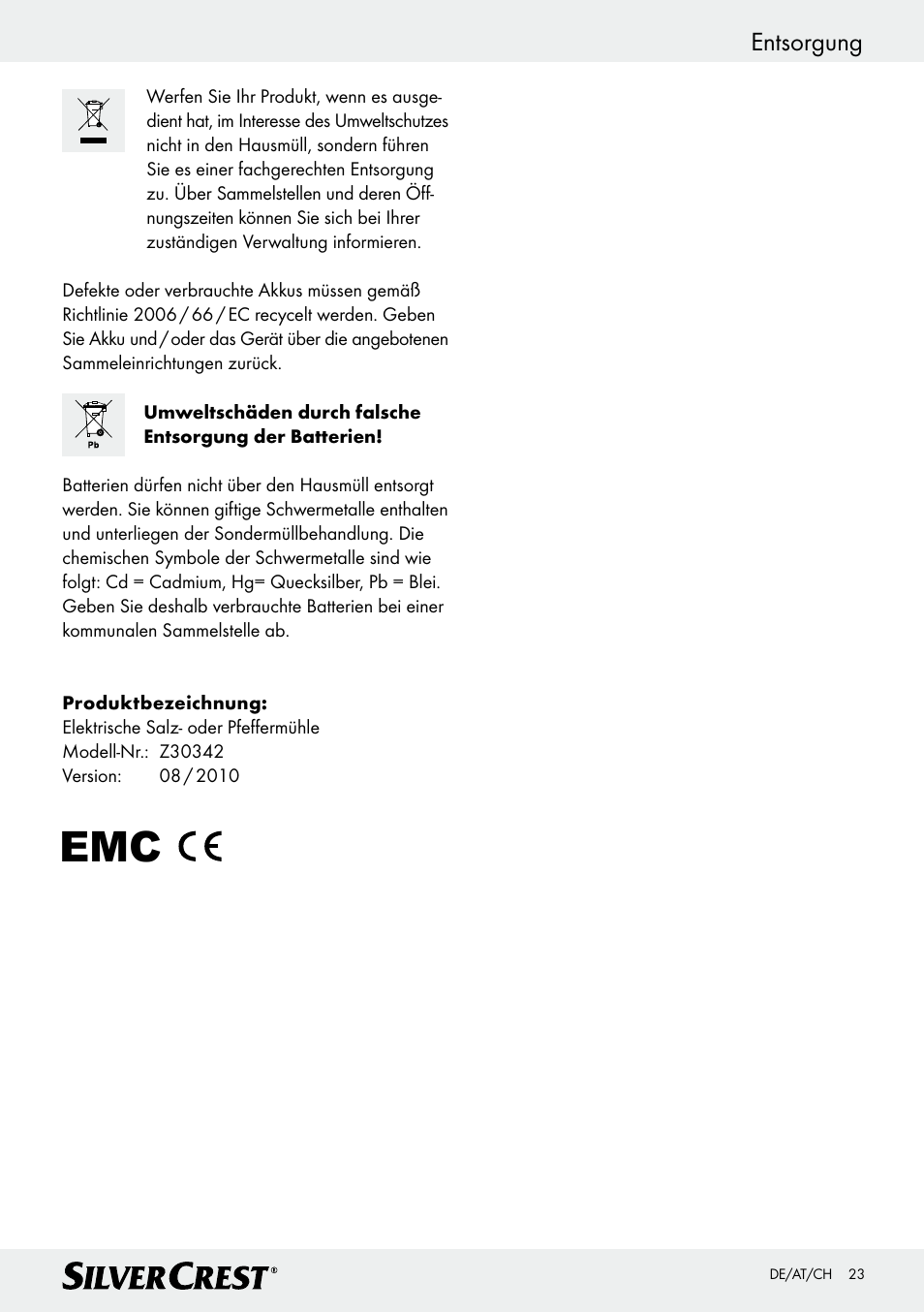 Entsorgung | Silvercrest Z30342 User Manual | Page 23 / 24