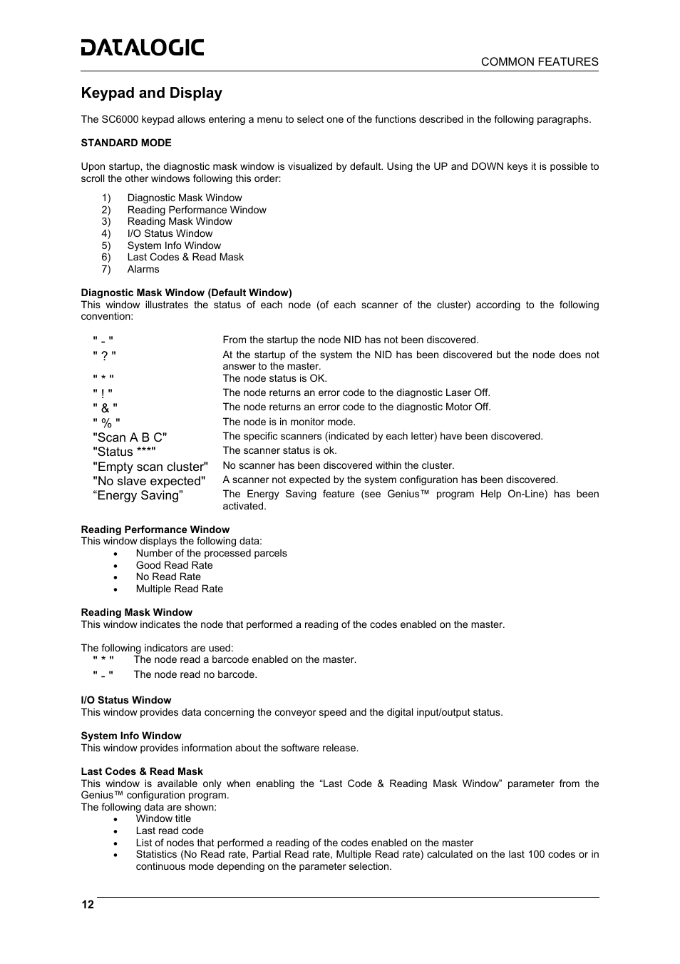 Keypad and display | Datalogic Scanning Controller SC6000 User Manual | Page 14 / 19