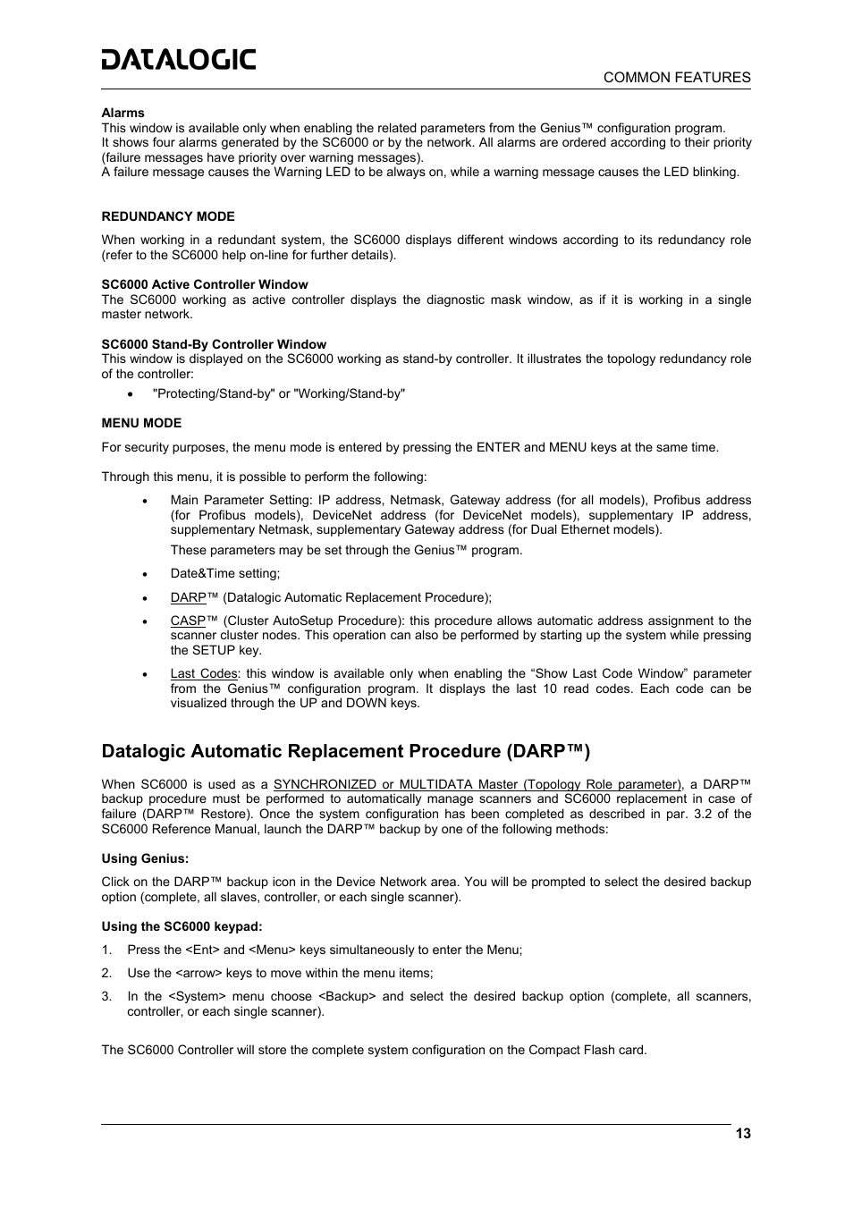 Datalogic automatic replacement procedure (darp™) | Datalogic Scanning Controller SC6000 User Manual | Page 15 / 19