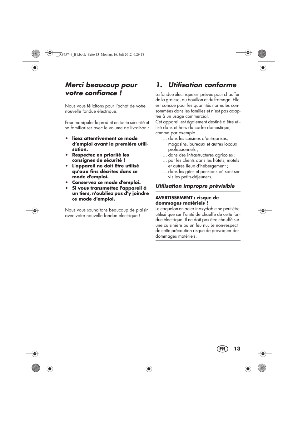 Merci beaucoup pour votre confiance, Utilisation conforme | Silvercrest SFE 1500 A1 User Manual | Page 15 / 54