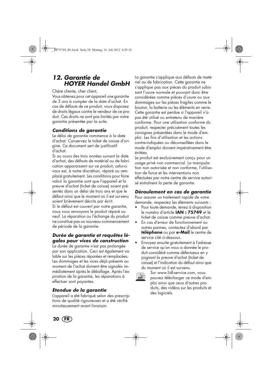 Garantie de hoyer handel gmbh | Silvercrest SFE 1500 A1 User Manual | Page 22 / 54