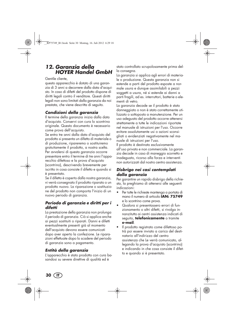 Garanzia della hoyer handel gmbh | Silvercrest SFE 1500 A1 User Manual | Page 32 / 54