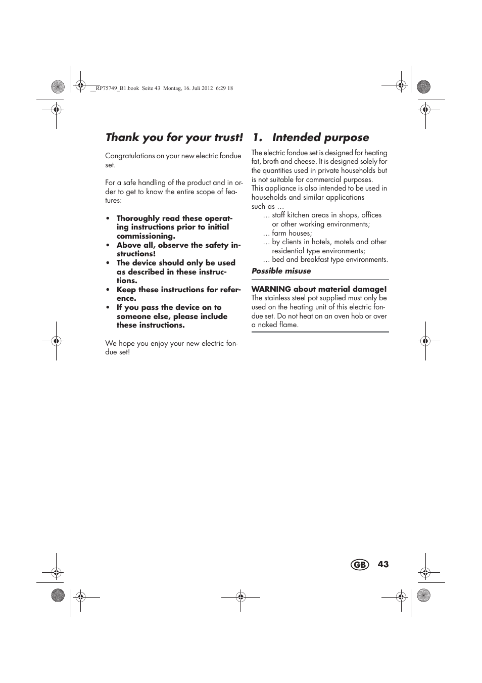 Intended purpose | Silvercrest SFE 1500 A1 User Manual | Page 45 / 54