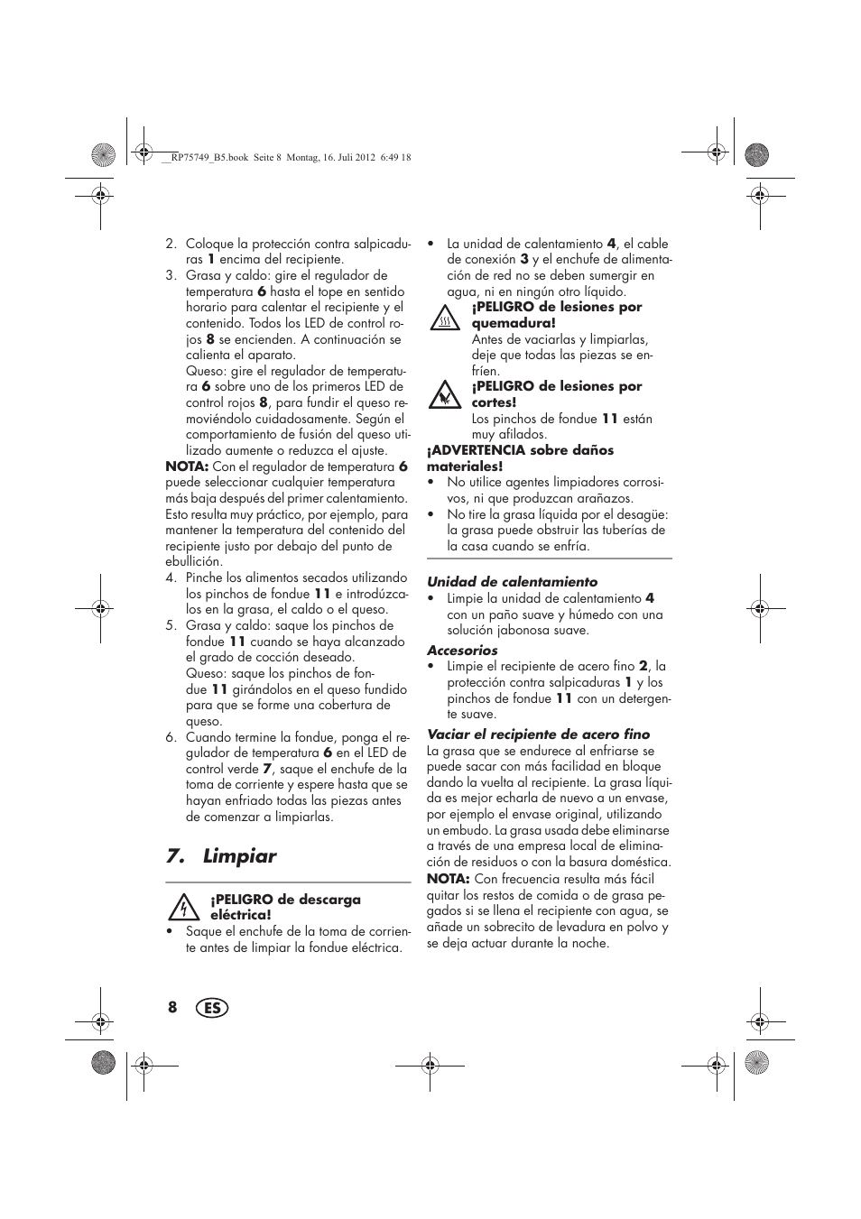 Limpiar | Silvercrest SFE 1500 A1 User Manual | Page 10 / 54