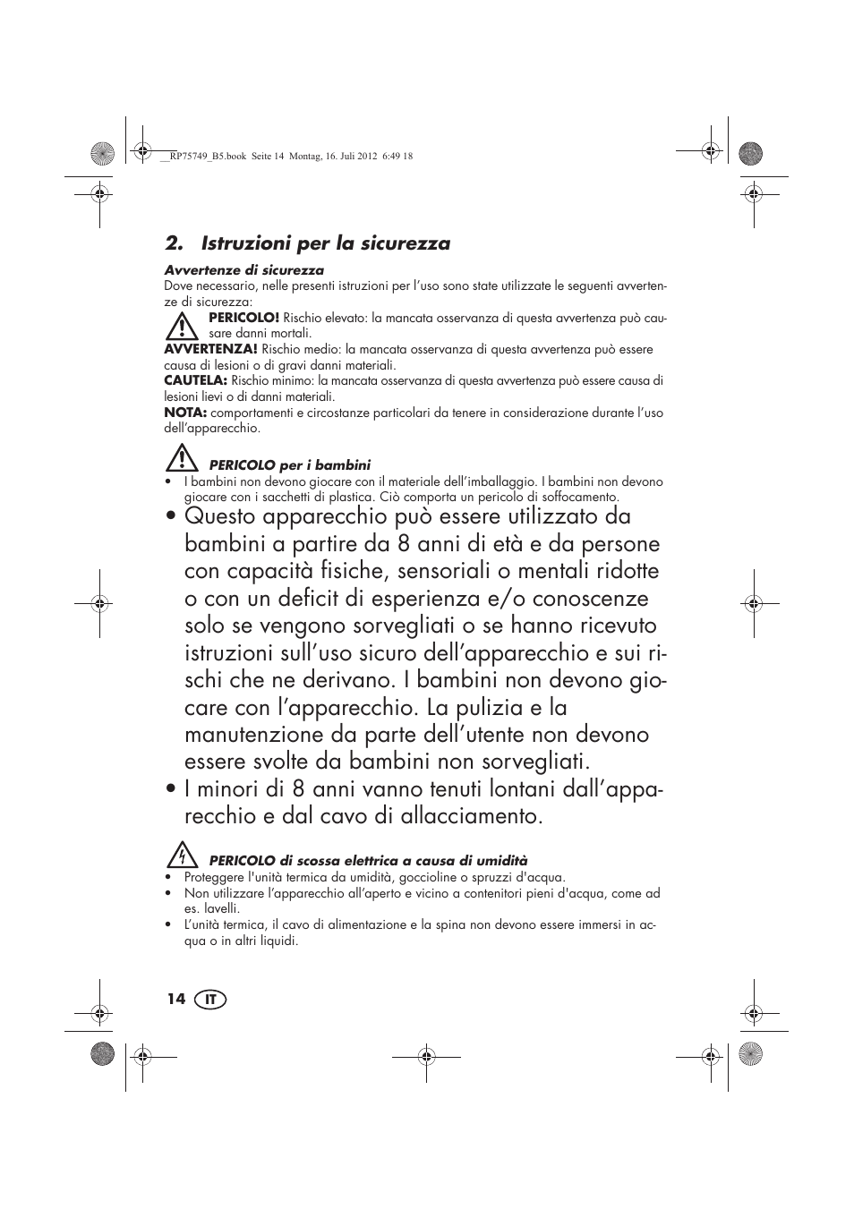 Istruzioni per la sicurezza | Silvercrest SFE 1500 A1 User Manual | Page 16 / 54