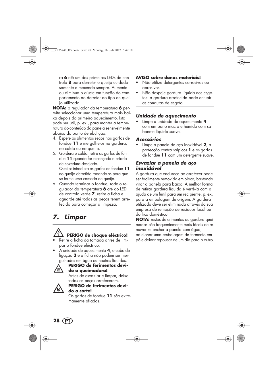 Limpar | Silvercrest SFE 1500 A1 User Manual | Page 30 / 54