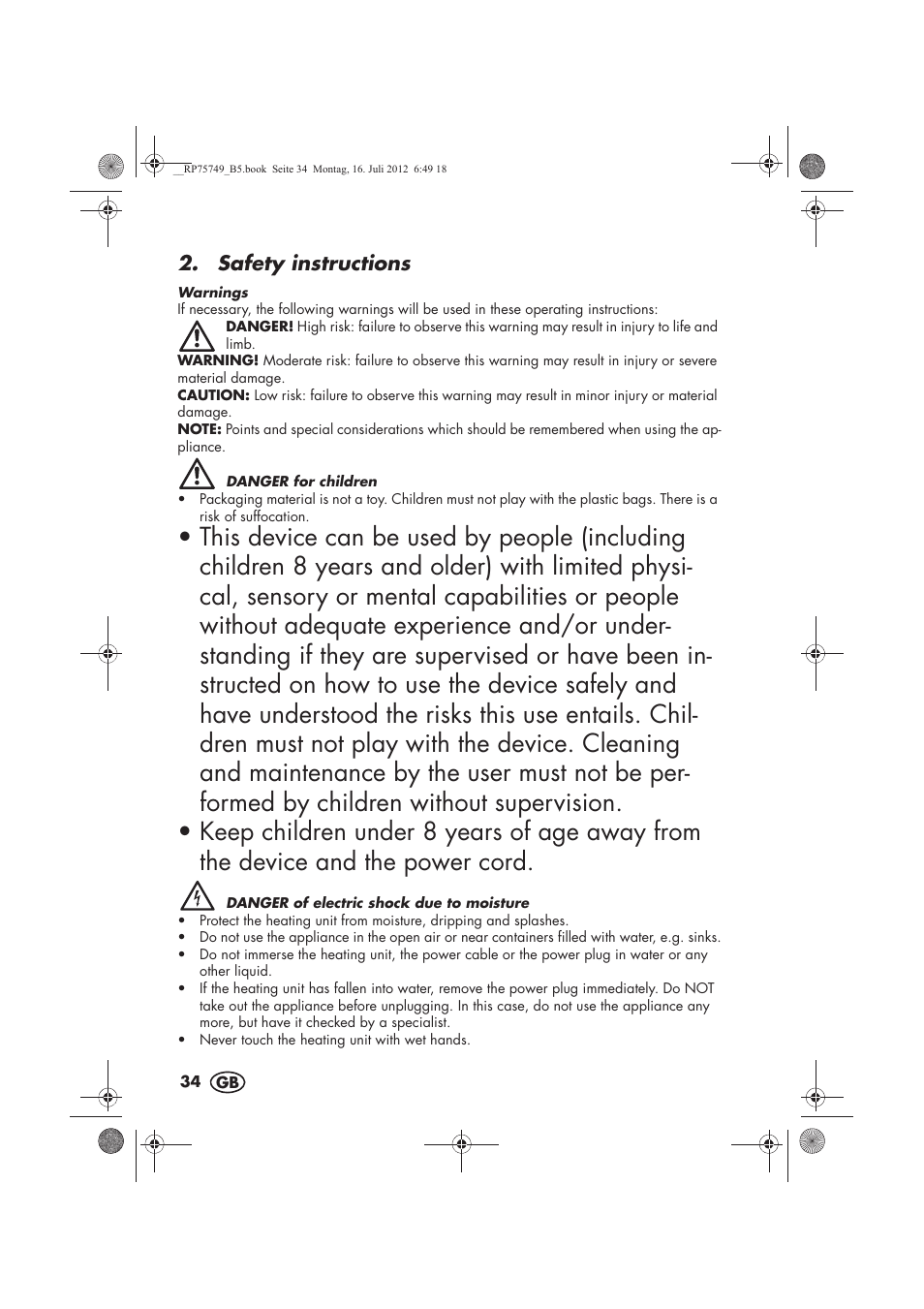 Safety instructions | Silvercrest SFE 1500 A1 User Manual | Page 36 / 54