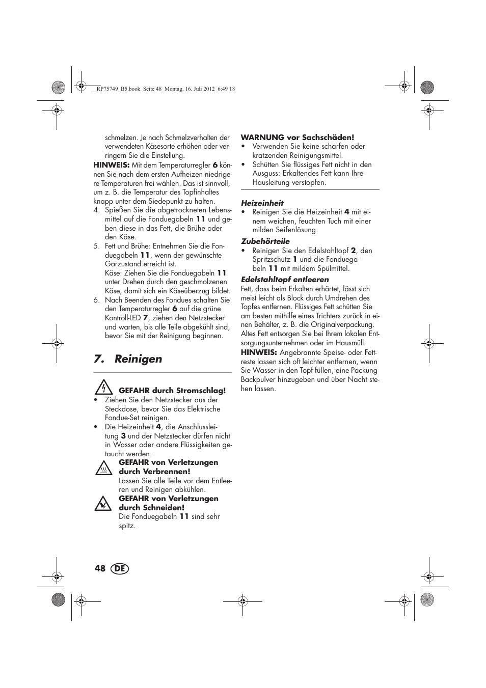 Reinigen | Silvercrest SFE 1500 A1 User Manual | Page 50 / 54