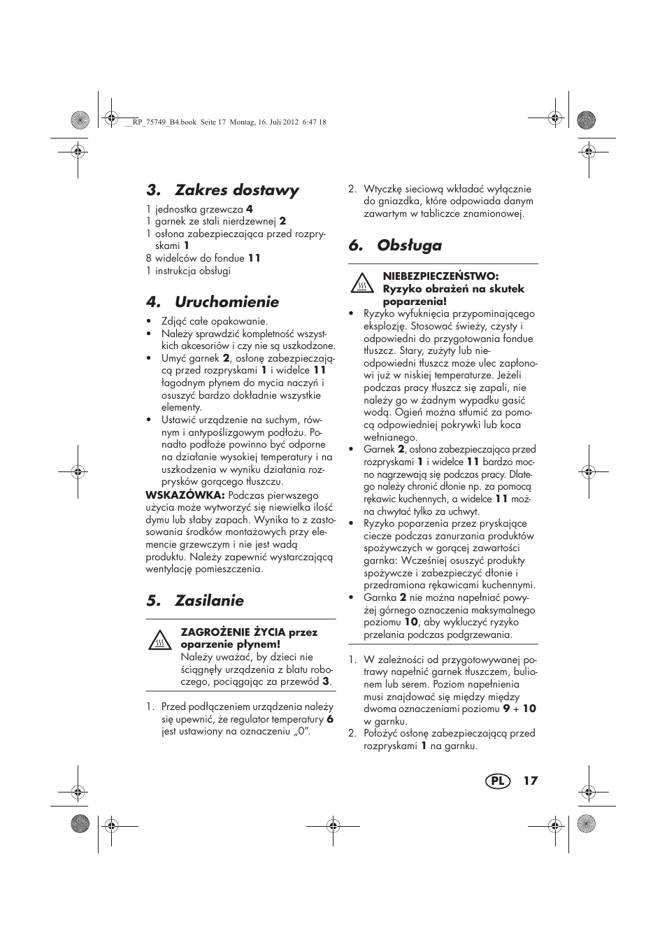 Zakres dostawy, Uruchomienie, Zasilanie | Obs uga | Silvercrest SFE 1500 A1 User Manual | Page 19 / 78