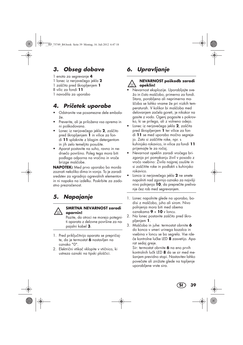 Obseg dobave, Prietek uporabe, Napajanje | Upravljanje | Silvercrest SFE 1500 A1 User Manual | Page 41 / 78