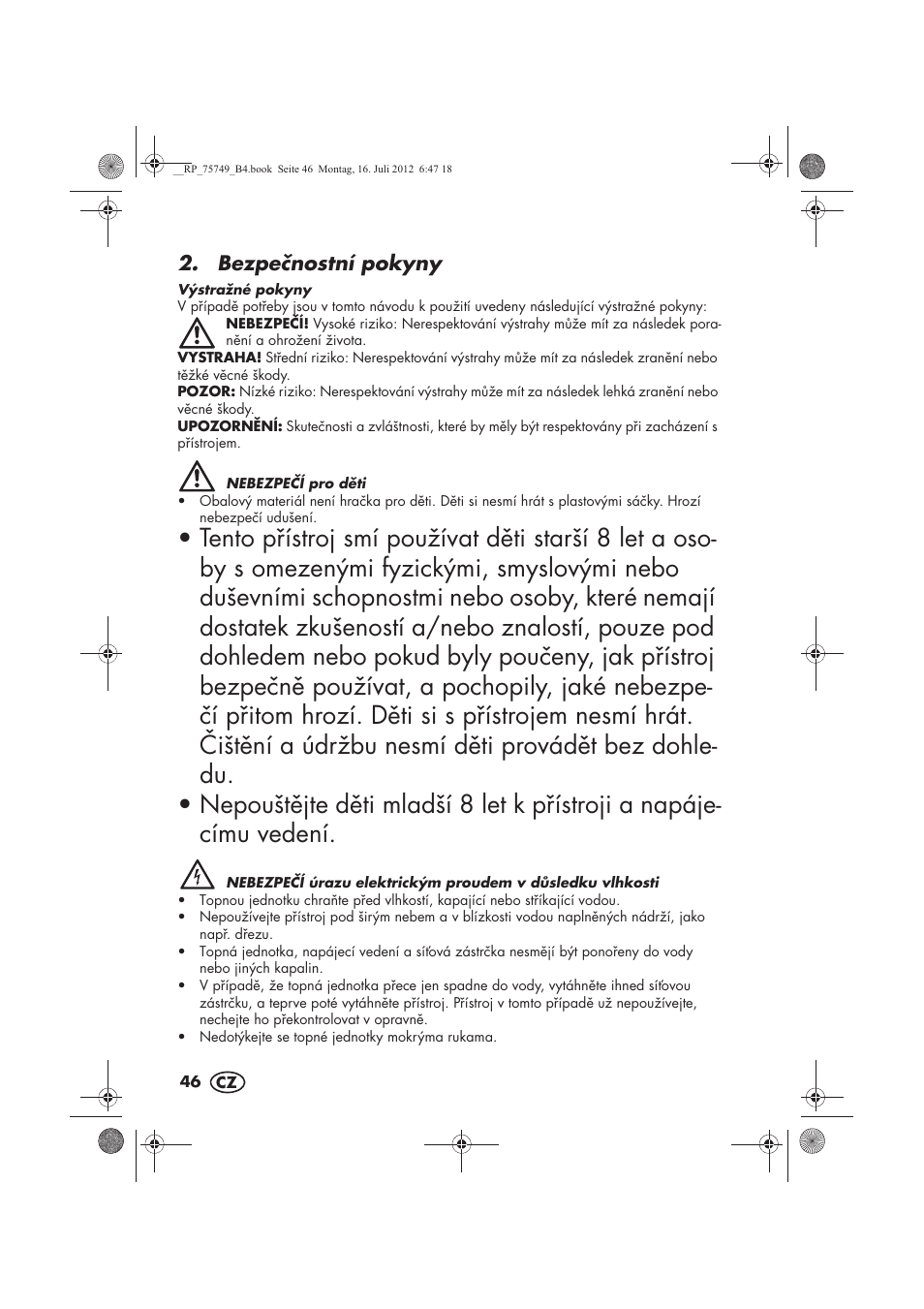 Bezpenostní pokyny | Silvercrest SFE 1500 A1 User Manual | Page 48 / 78