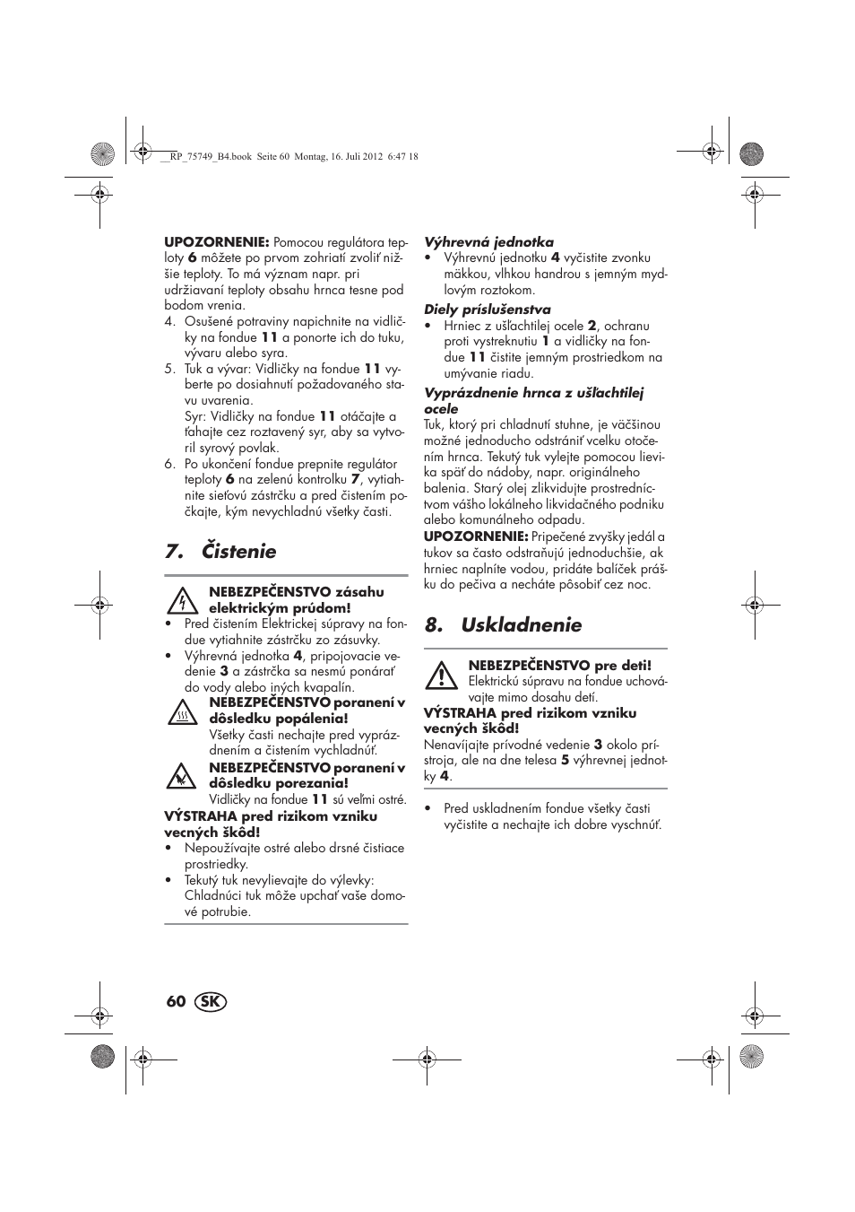 istenie, Uskladnenie | Silvercrest SFE 1500 A1 User Manual | Page 62 / 78