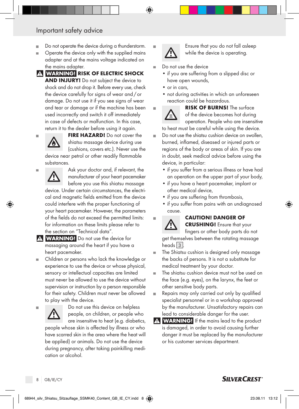 Important safety advice | Silvercrest SSMK 40 B2 User Manual | Page 4 / 16