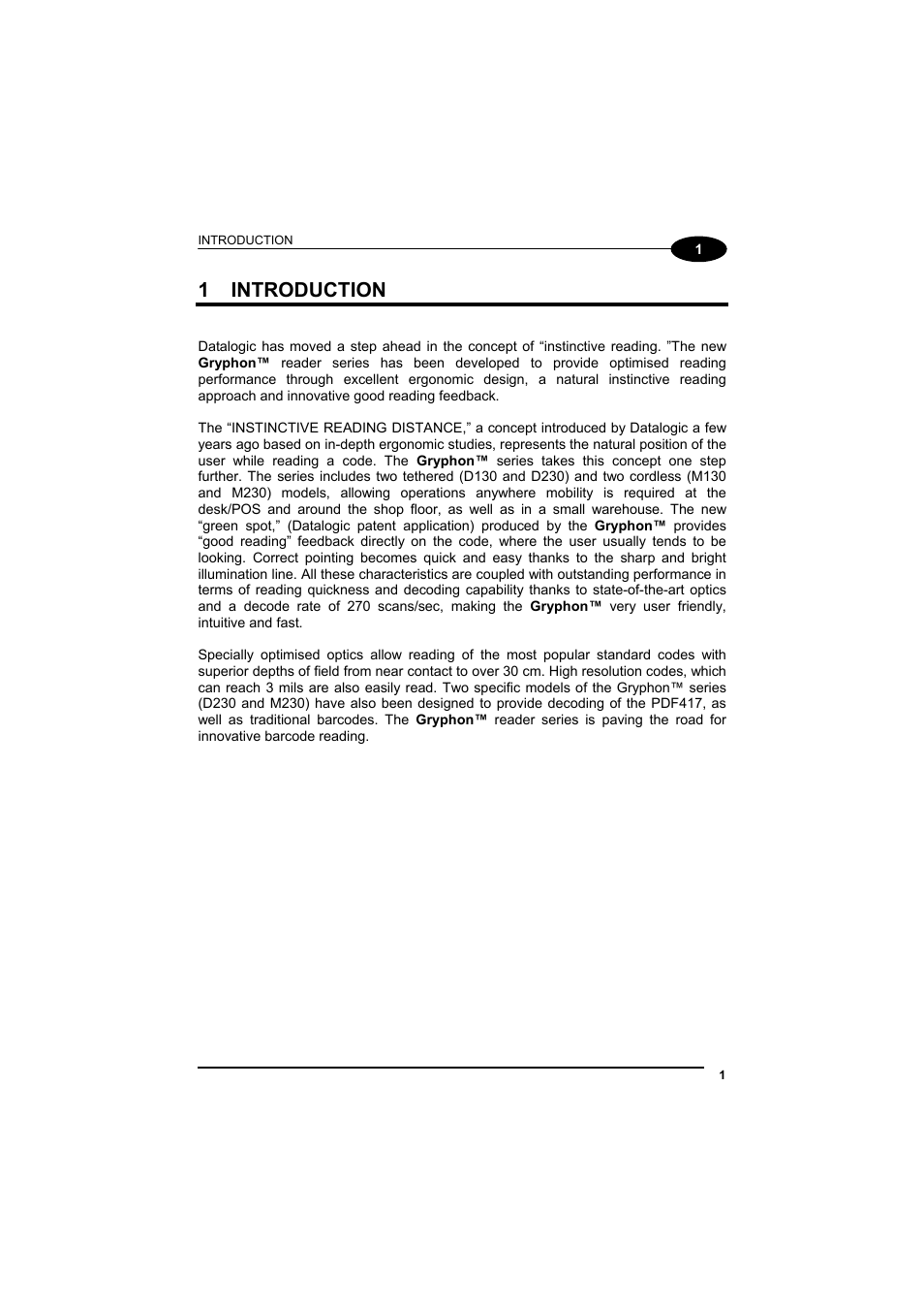 Introduction, 1 introduction | Datalogic Scanning GRYPHONTM MX30 User Manual | Page 11 / 197